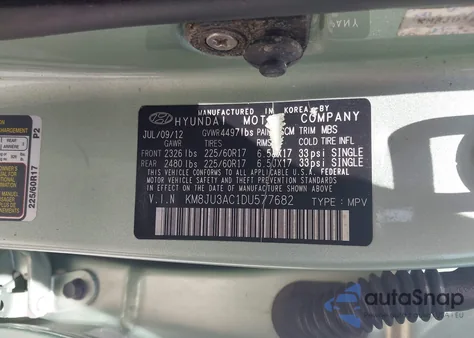 2013 Hyundai Tucson Gls из США, поврежденный, VIN KM8JU3AC1DU577682